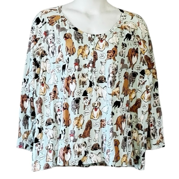 Sleep Sense Woman Dog Graphic Sleep Top Henley Style Raglan Sleeve Plus Size 3X - Picture 1 of 4